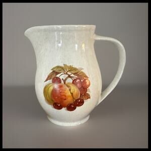 Vintage Stoneware Creamer Pitcher with Fruit Design, Speckled Glaze Farmhouse